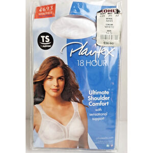Playtex 18 Hour Bra 54D White 4693 Wirefree Cushion Straps Tagless New Wireless